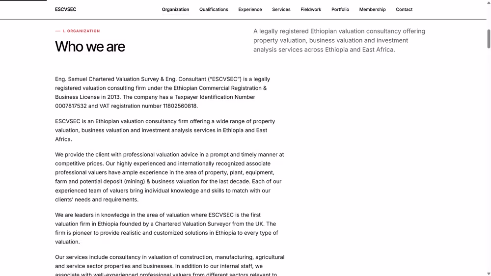 ESCVSEC organization page, describing the firm