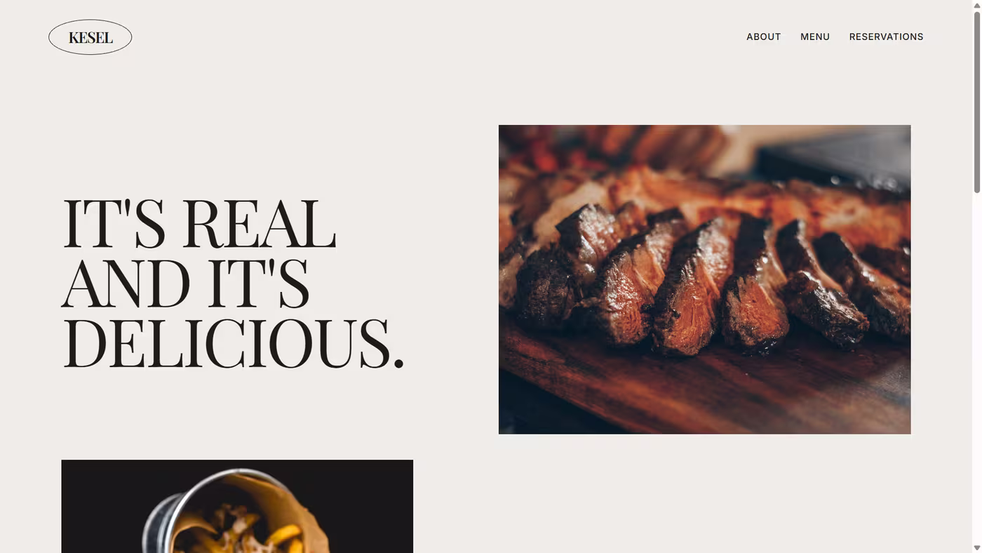 Kesel Steakhouse homepage — “It’s real and it’s delicious”