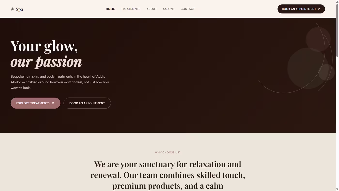 Boston Day Spa homepage — “Your glow, our passion”